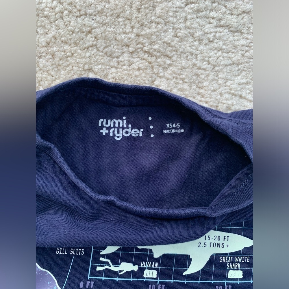 Rumi + Ryder Size XS, 4-5, Glow In The Dark Shark Tee - Picture 3 of 5